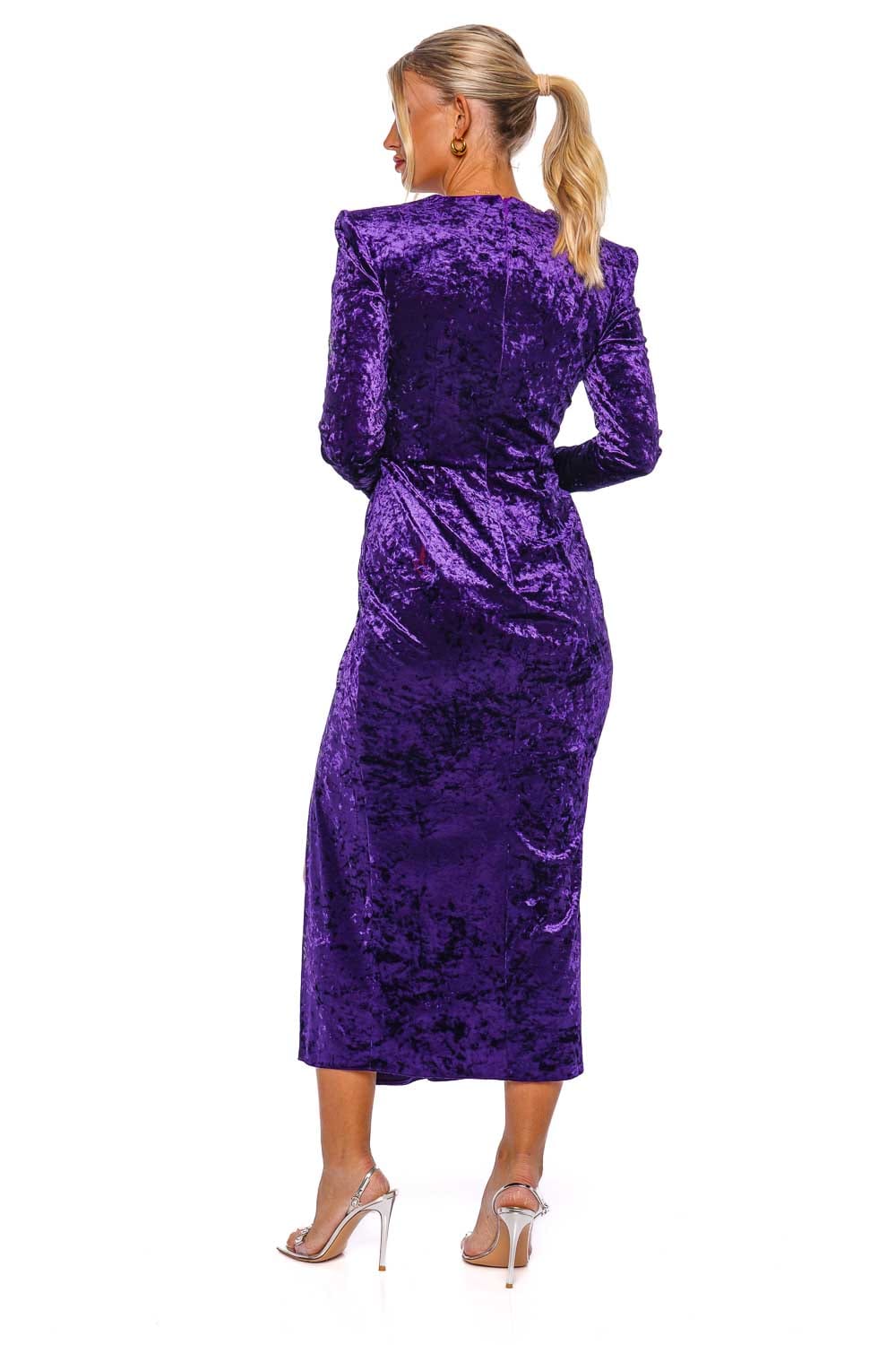 Amaranth Purple Velvet Midi Dress