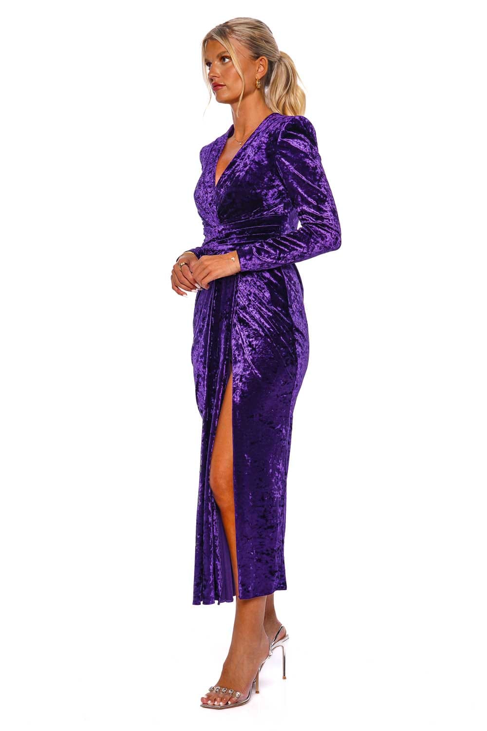 Amaranth Purple Velvet Midi Dress