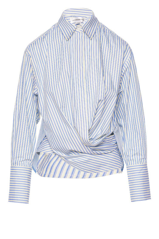 Striped Wrap Front Button Down Blouse