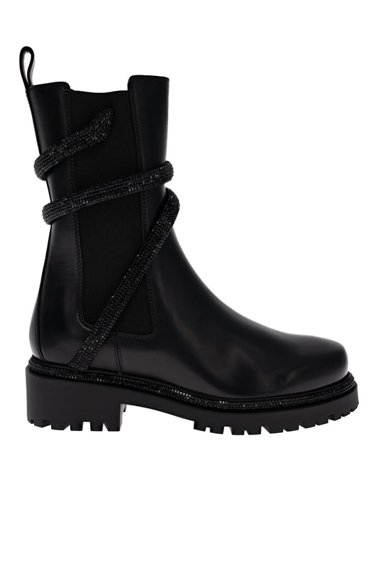 Black Jet Crystal Leather Biker Boot
