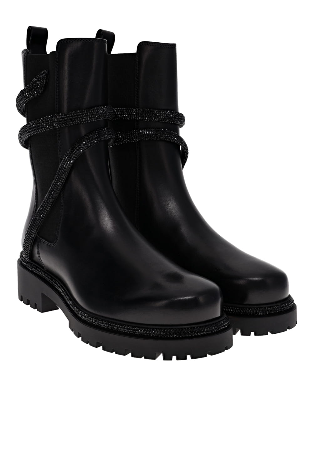 Black Jet Crystal Leather Biker Boot