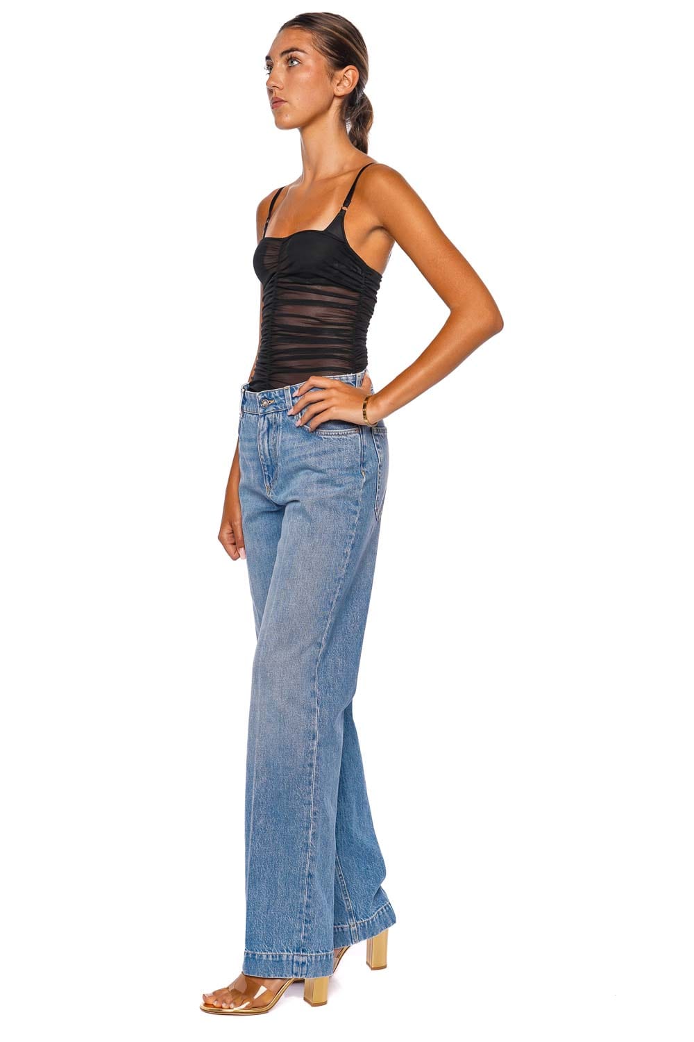 Washed Denim Straight Leg Jean