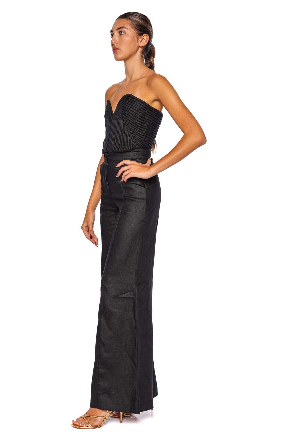 Encontrarte Black Linen Wide Leg Pant