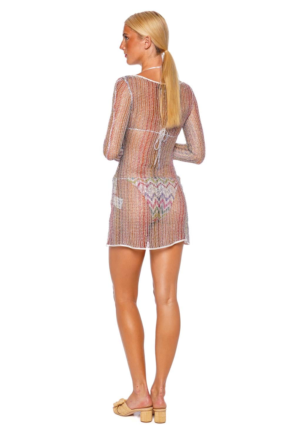 Long Sleeve Sequin Open Knit Mini Dress