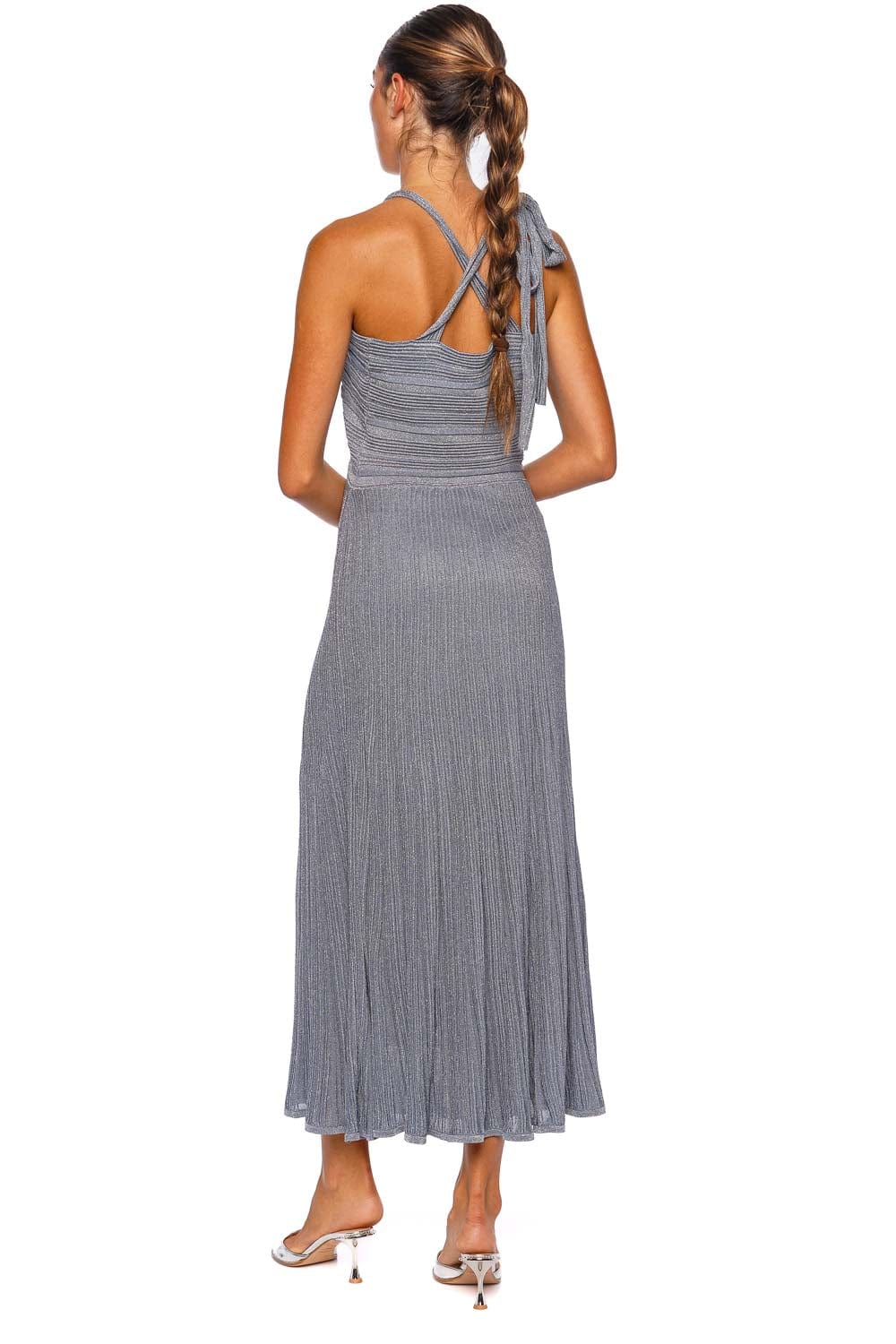 Cascadian Metallic Knit Halter Midi Dress