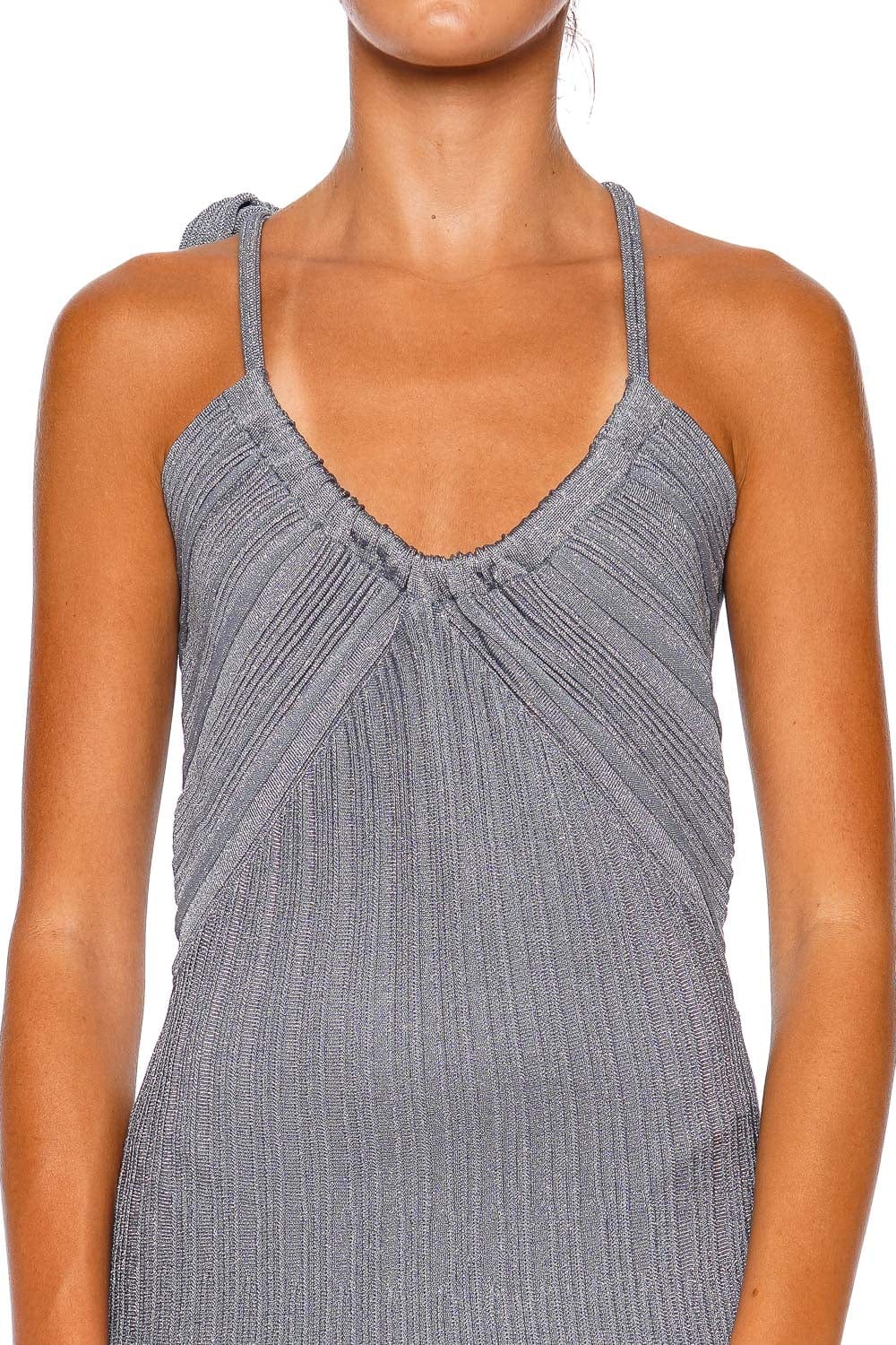 Cascadian Metallic Knit Halter Midi Dress