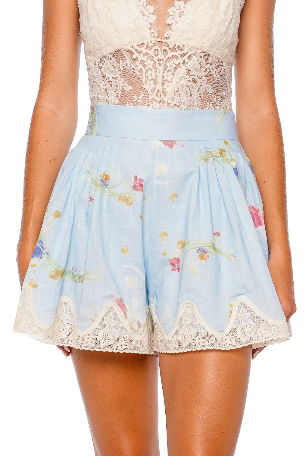 Lucky Blue Bouquet Lace Trim Short