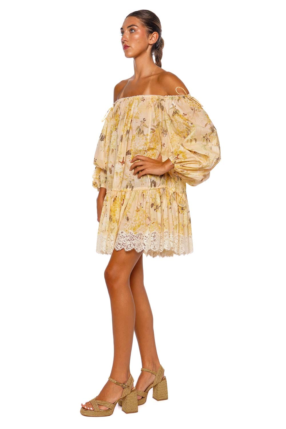 Cascadian Yellow Floral Tiered Mini Dress