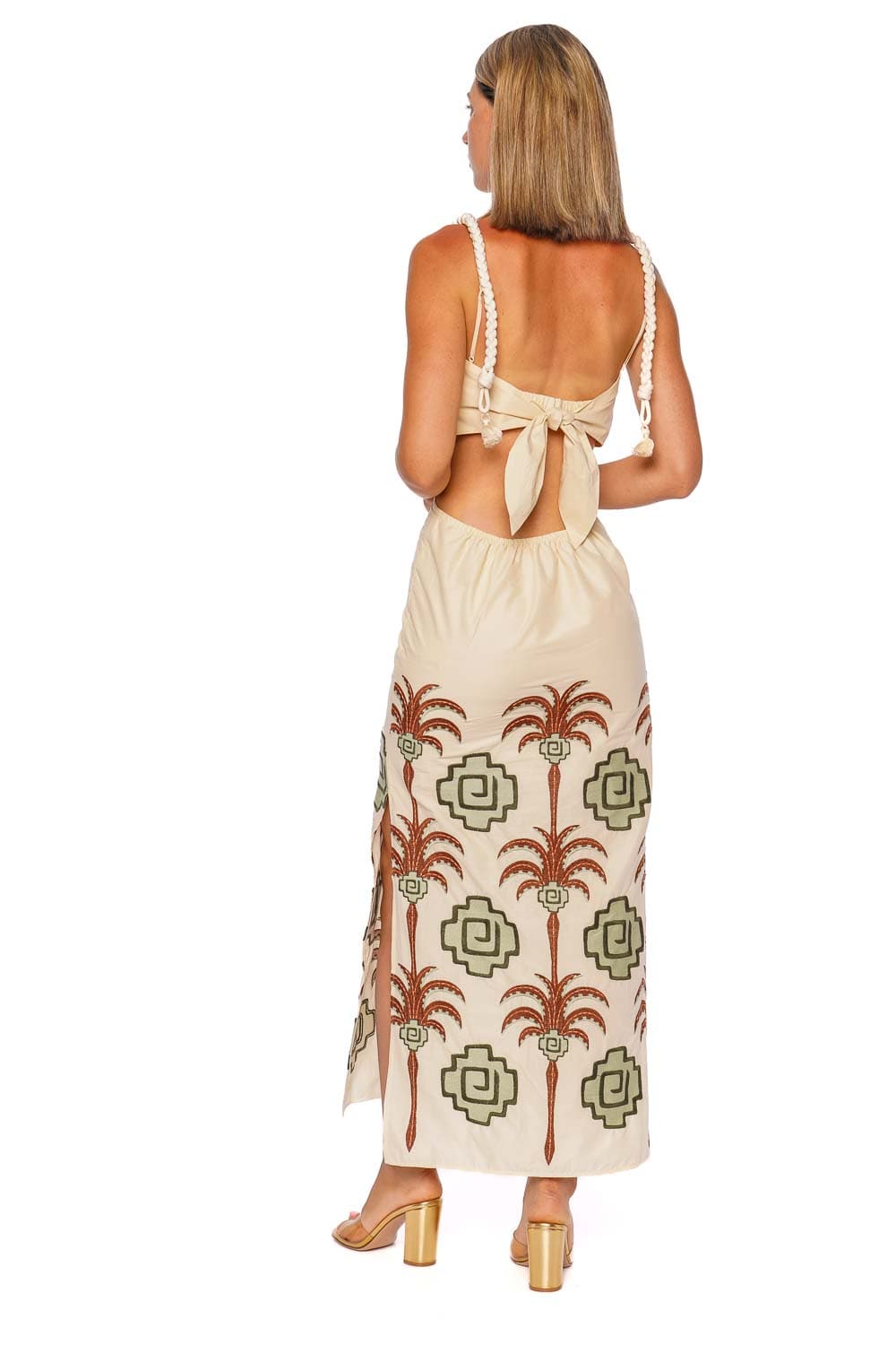 Tributaries Palm Embroidered Ankle Dress