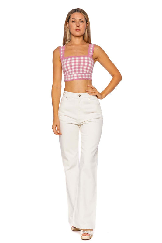Jessyn Checkered Knit Crop Tank