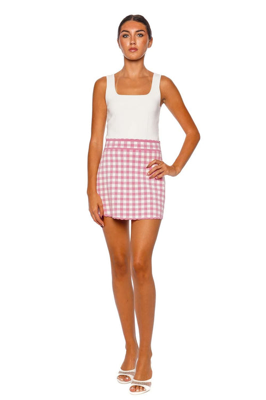 Muna Pink Checkered Knit Mini skirt