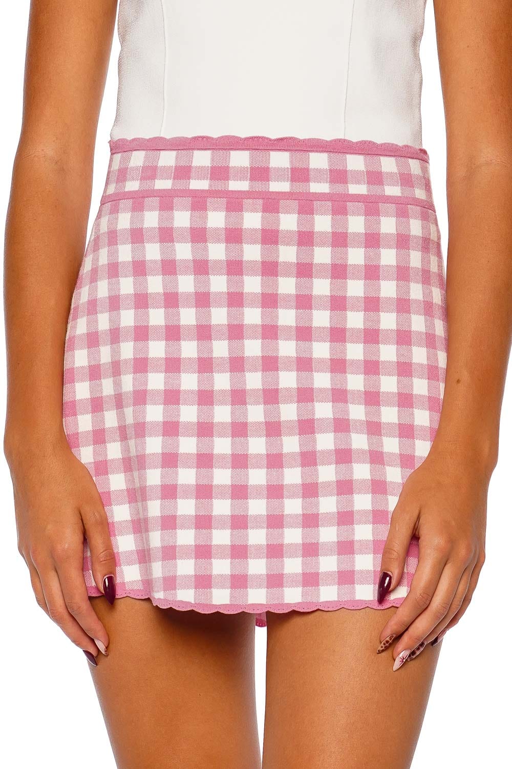 Muna Pink Checkered Knit Mini skirt