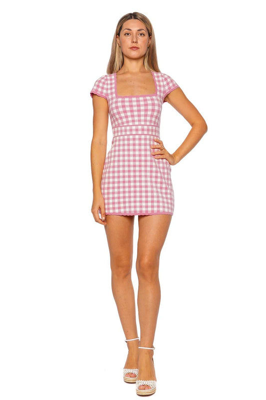 Kellen Pink Plaid Knit Mini Dress