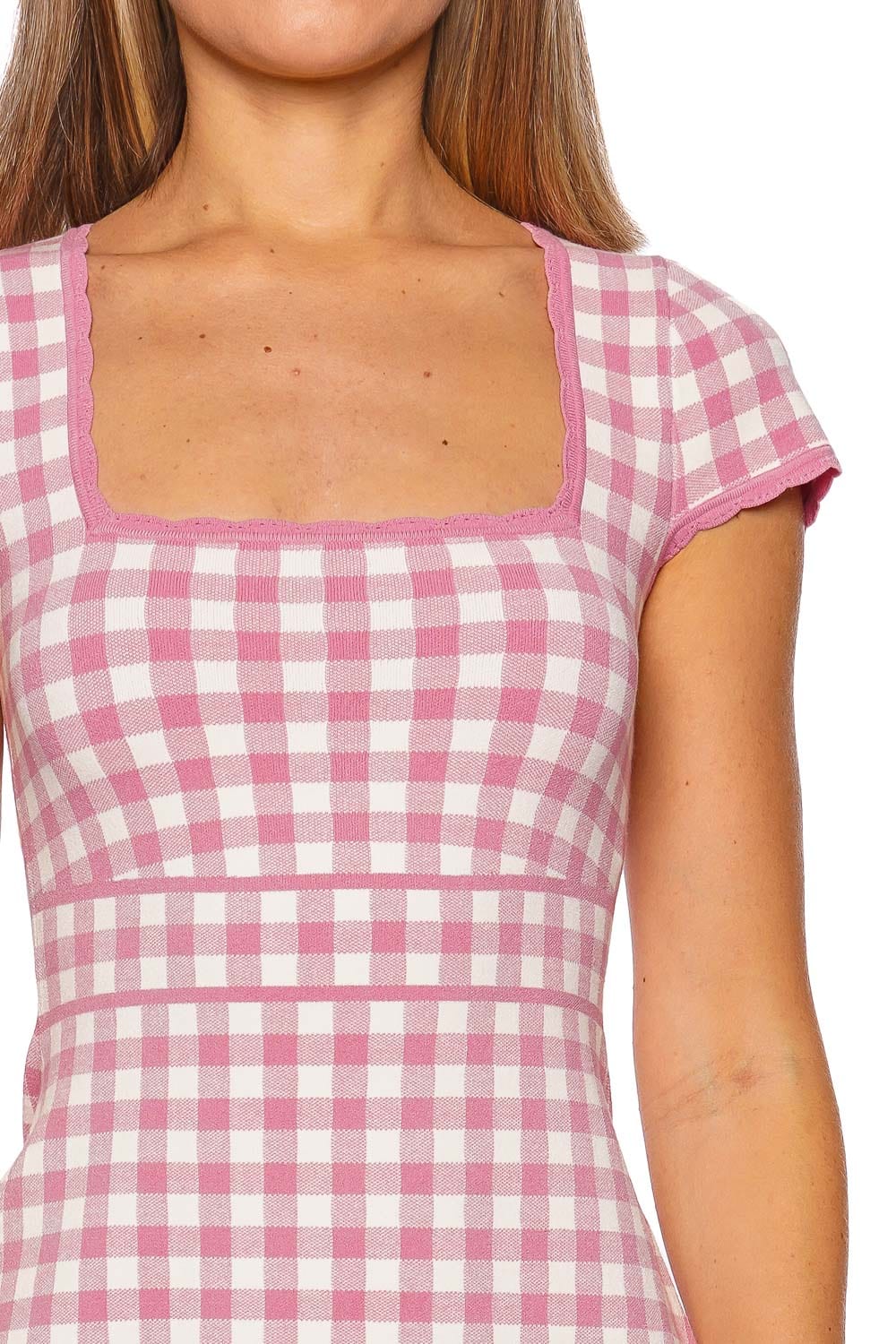 Kellen Pink Plaid Knit Mini Dress