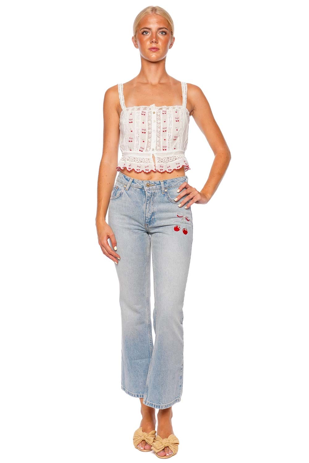 Vietta Cherry Lace Peplum Top