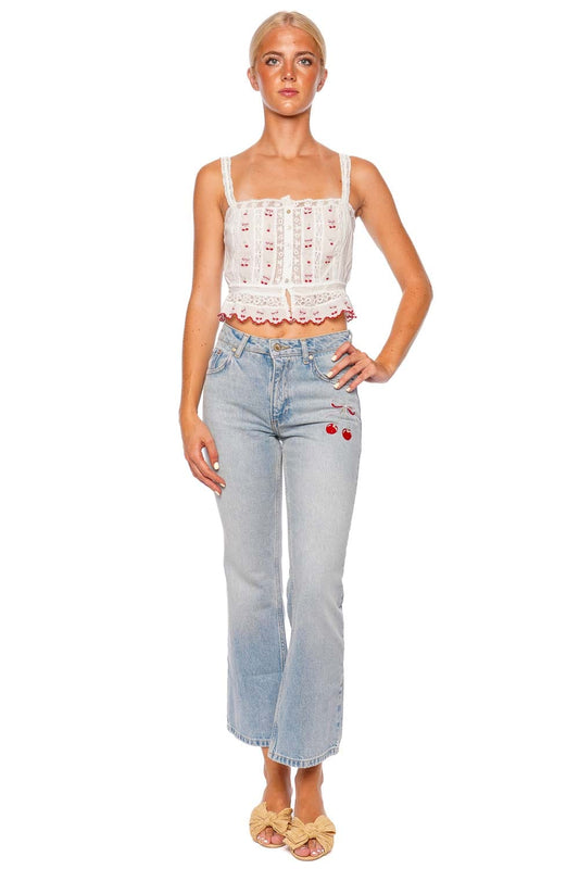 Vietta Cherry Lace Peplum Top