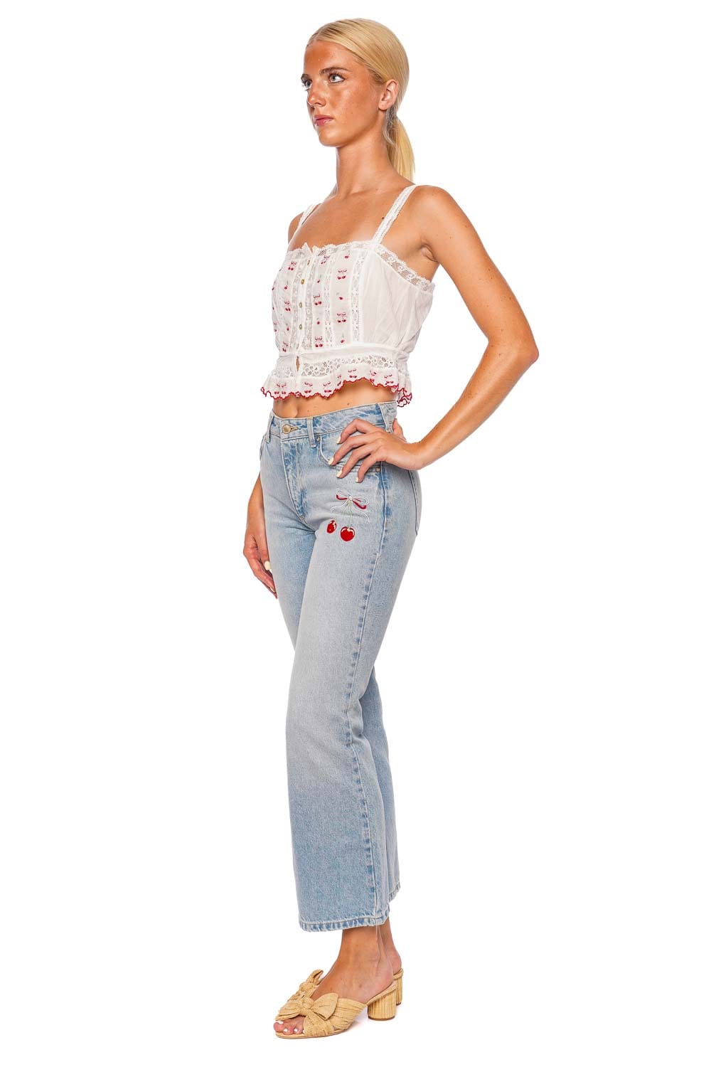 Vietta Cherry Lace Peplum Top