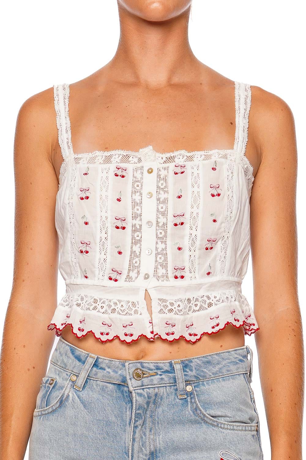 Vietta Cherry Lace Peplum Top