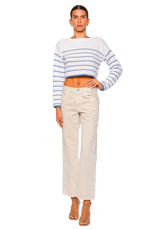 Shore Long Sleeve Cropped Pullover Maritime Stripes