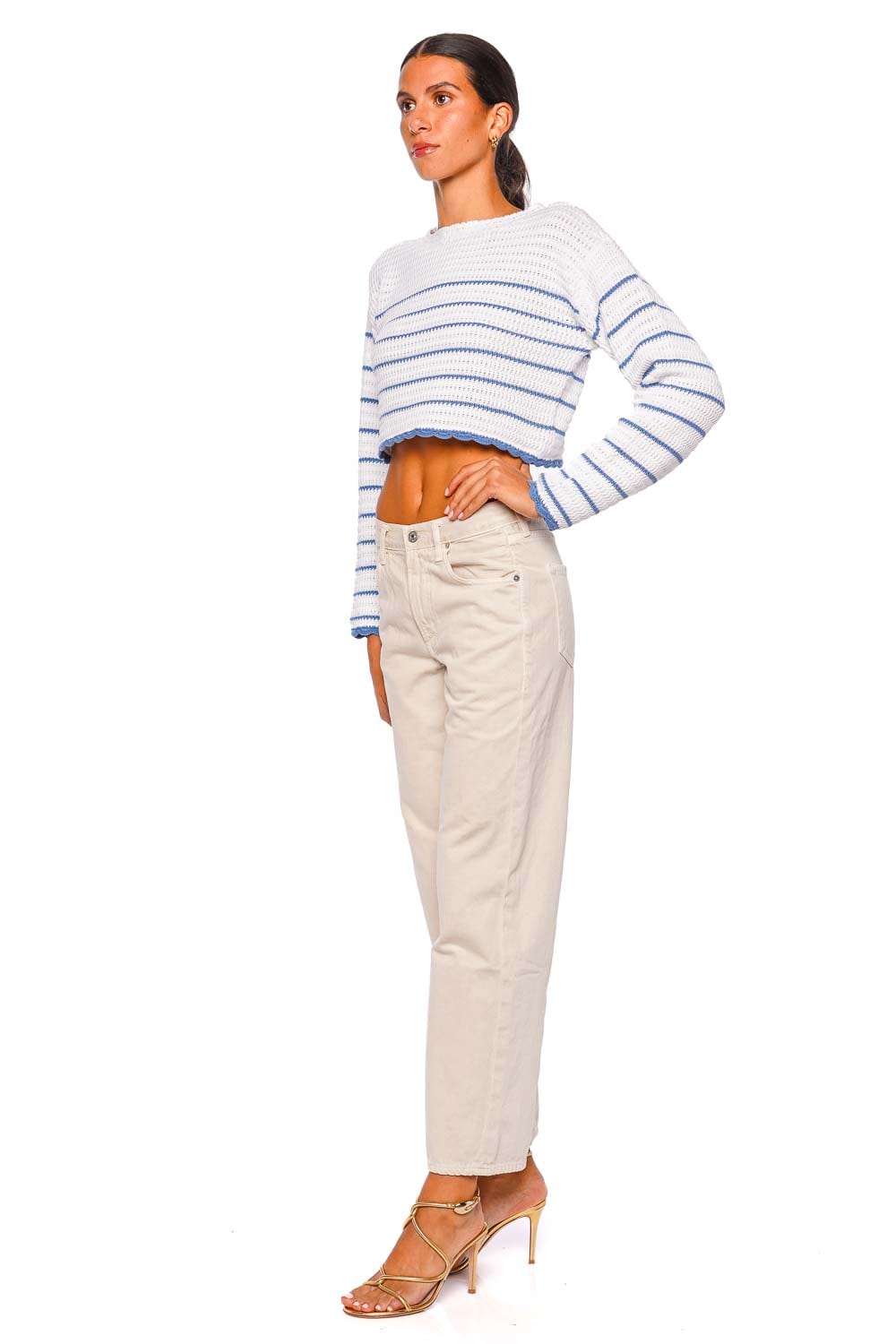 Shore Long Sleeve Cropped Pullover Maritime Stripes