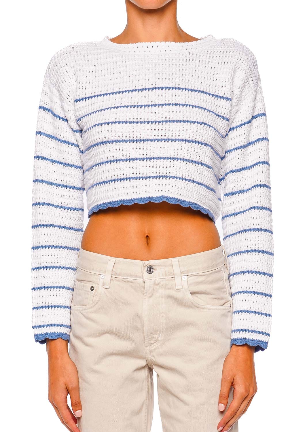 Shore Long Sleeve Cropped Pullover Maritime Stripes