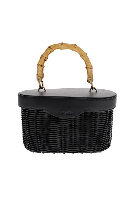 Gwyneth Black Straw Top Handle Bag