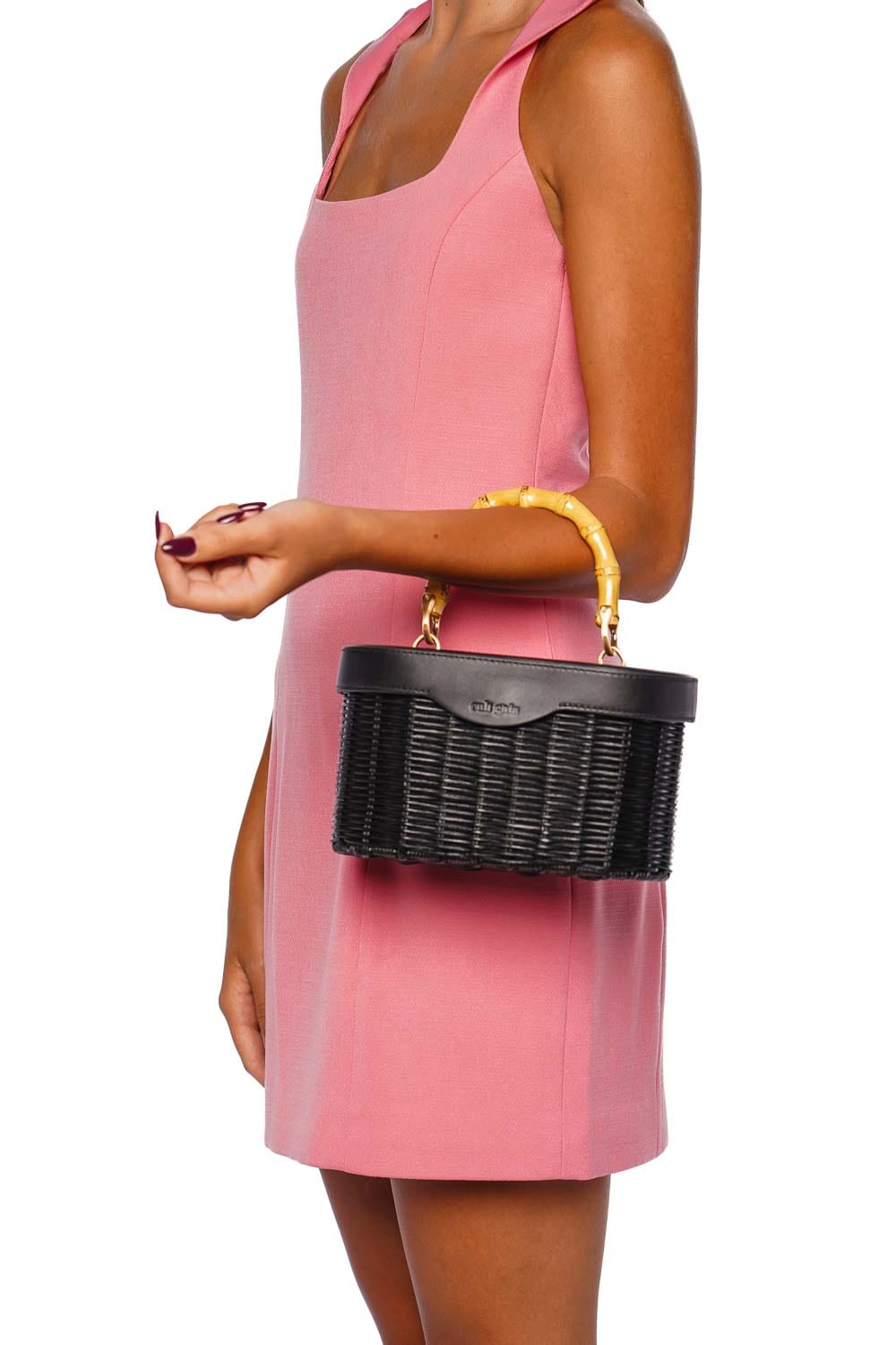 Gwyneth Black Straw Top Handle Bag