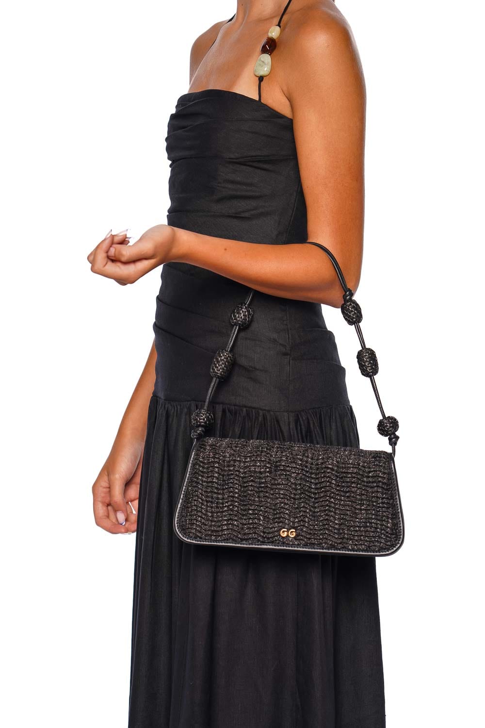 Sunniva Black Raffia Shoulder Bag