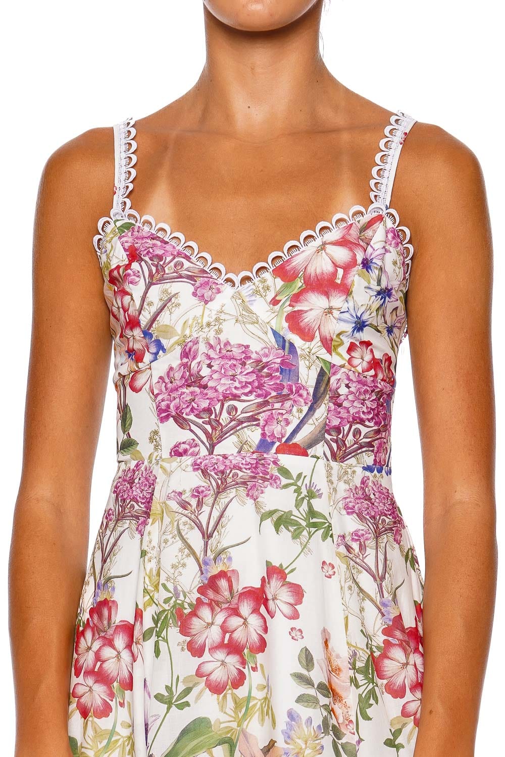 Iraso White Botanical Lace Midi Dress