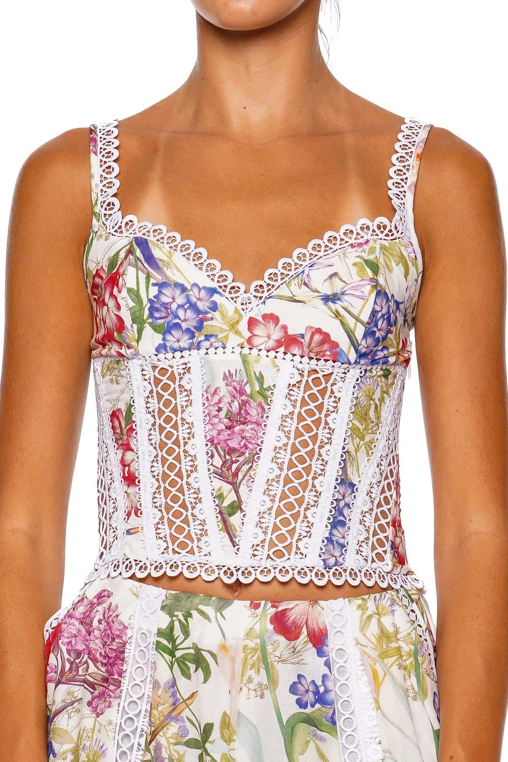 Poppy White Botanical Scalloped Lace Top