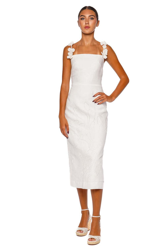 Petalos Floral Embroidered Linen Midi Dress