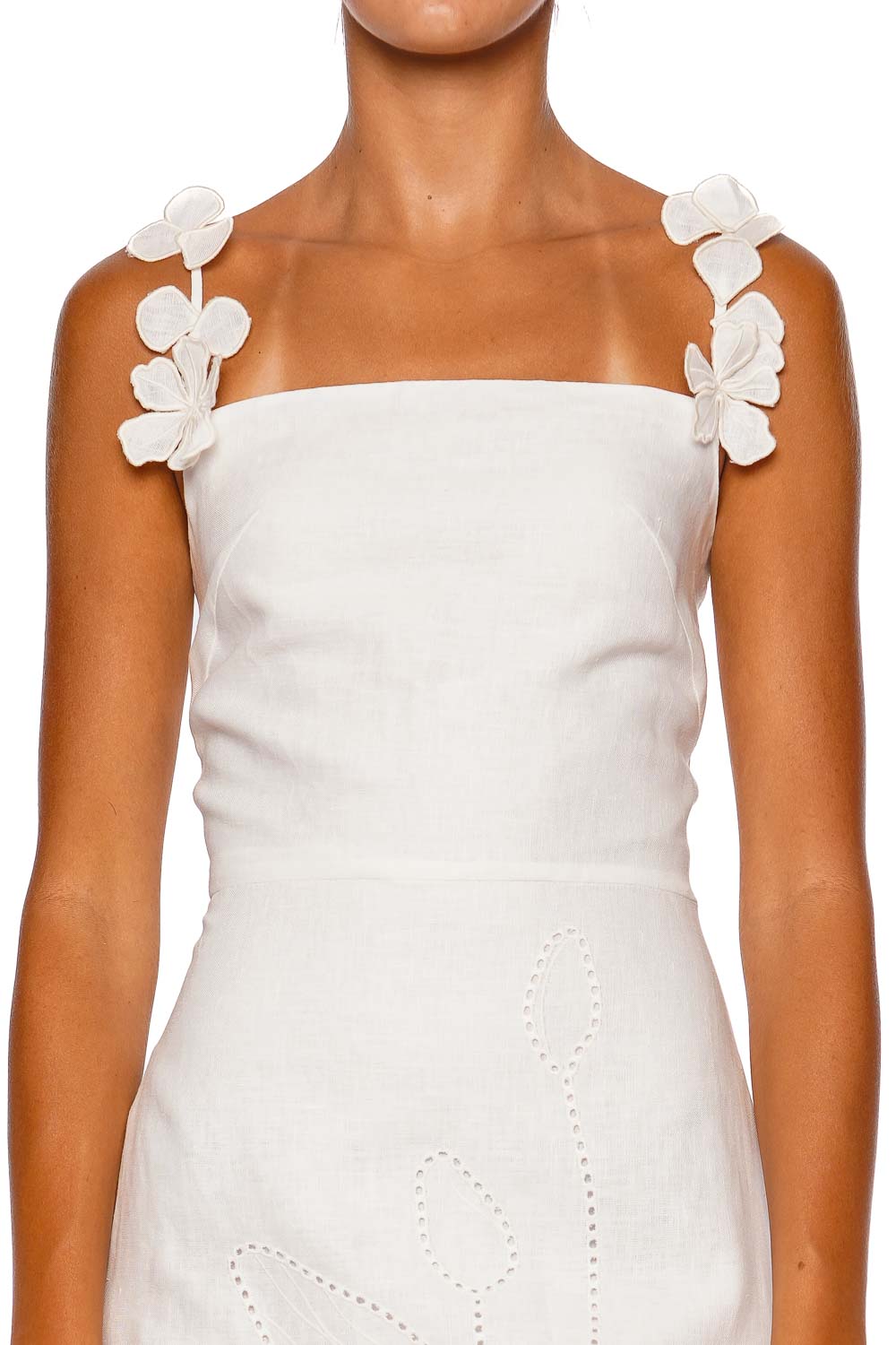 Petalos Floral Embroidered Linen Midi Dress