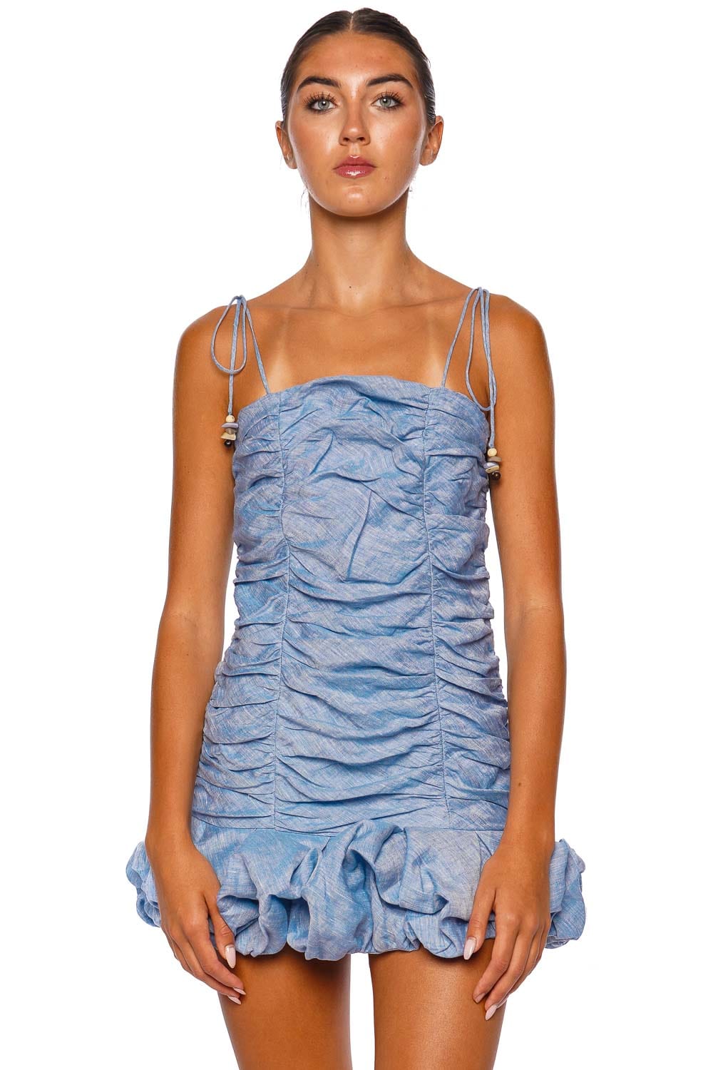 Mila Ruched Linen Mini Dress