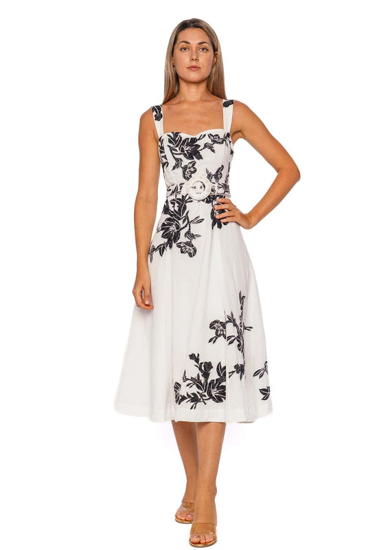 Aahi Black Floral Belted Midi Dress