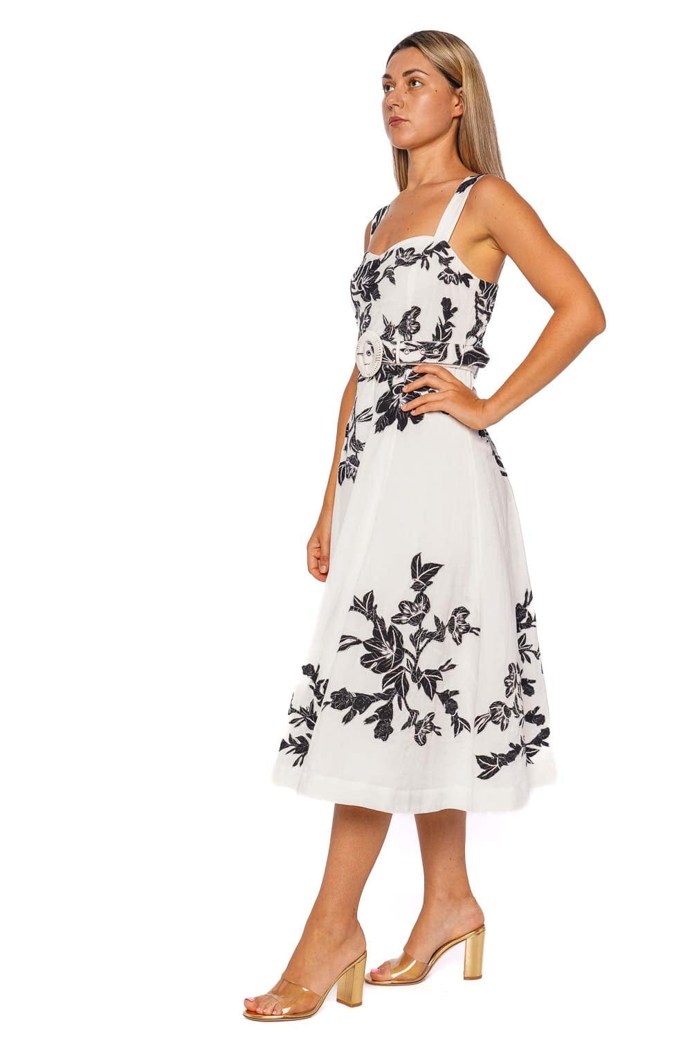 Aahi Black Floral Belted Midi Dress