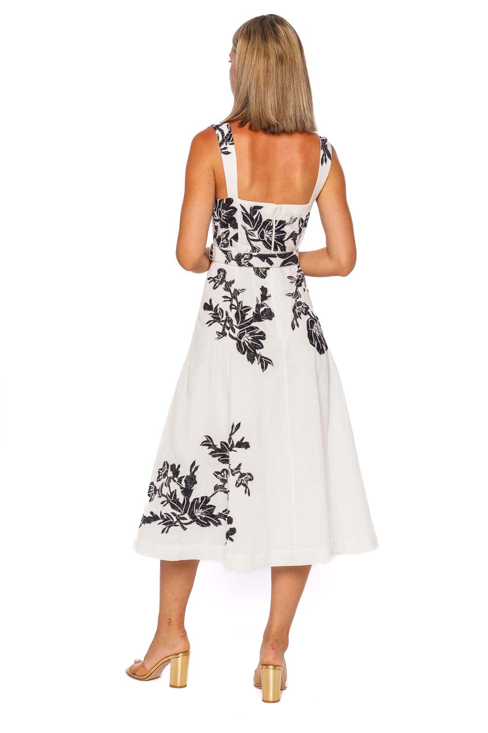 Aahi Black Floral Belted Midi Dress