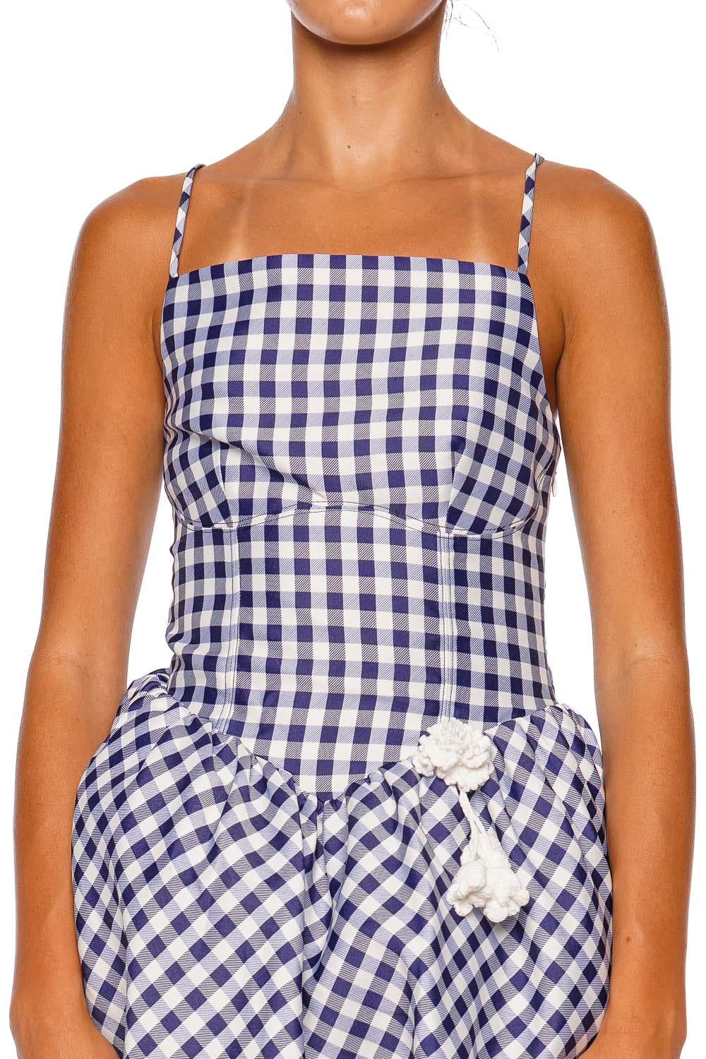 Navy Gingham Taffeta Mini Dress