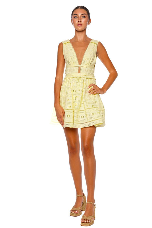 Yellow Cotton Broderie Bow Mini Dress