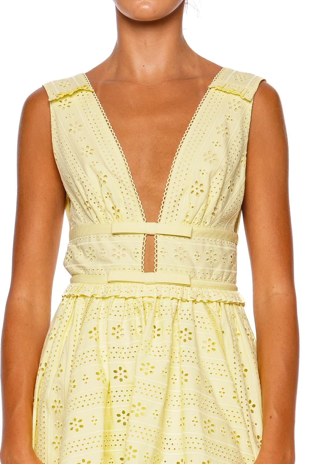 Yellow Cotton Broderie Bow Mini Dress
