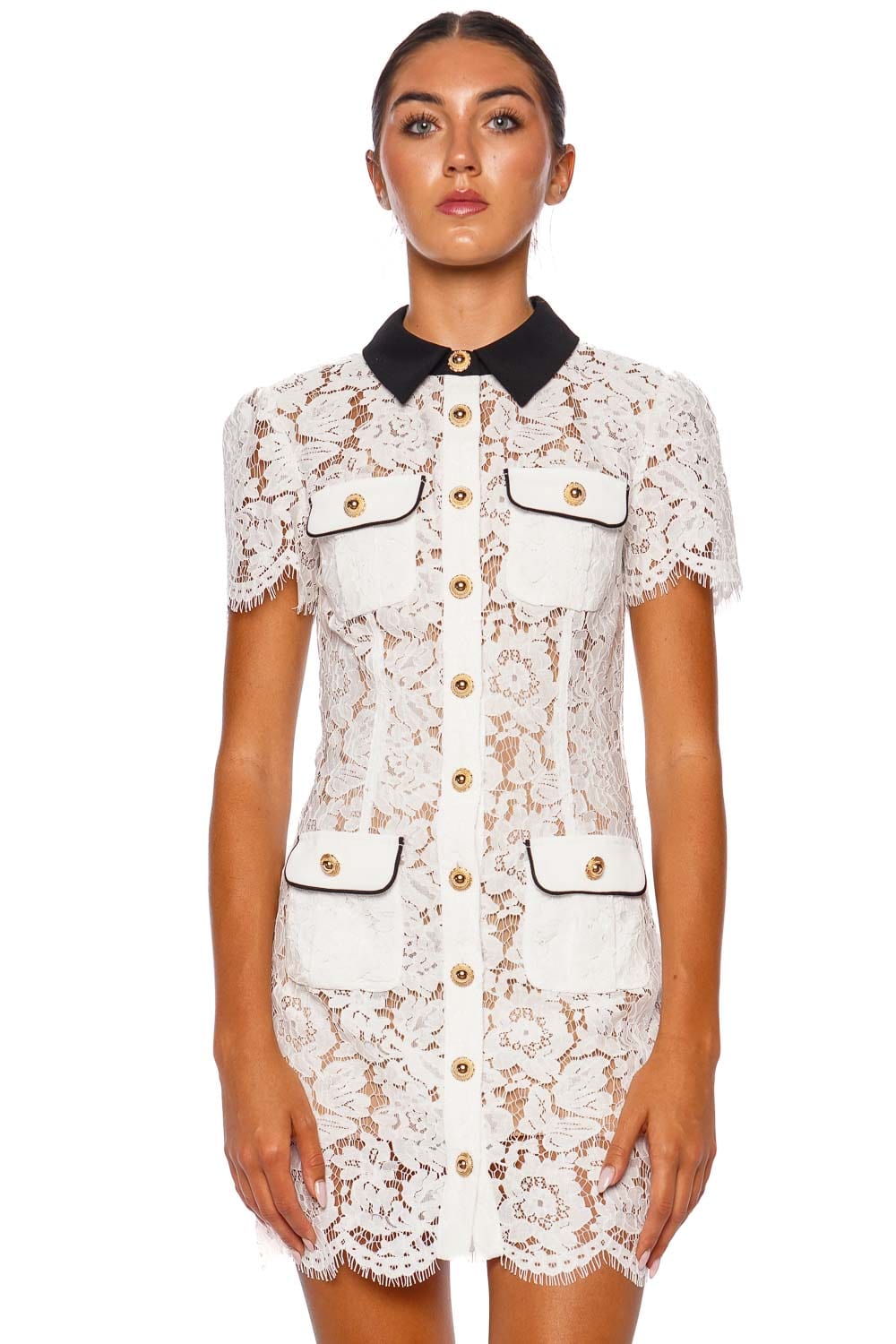 White Lace Contrast Collar Mini Dress