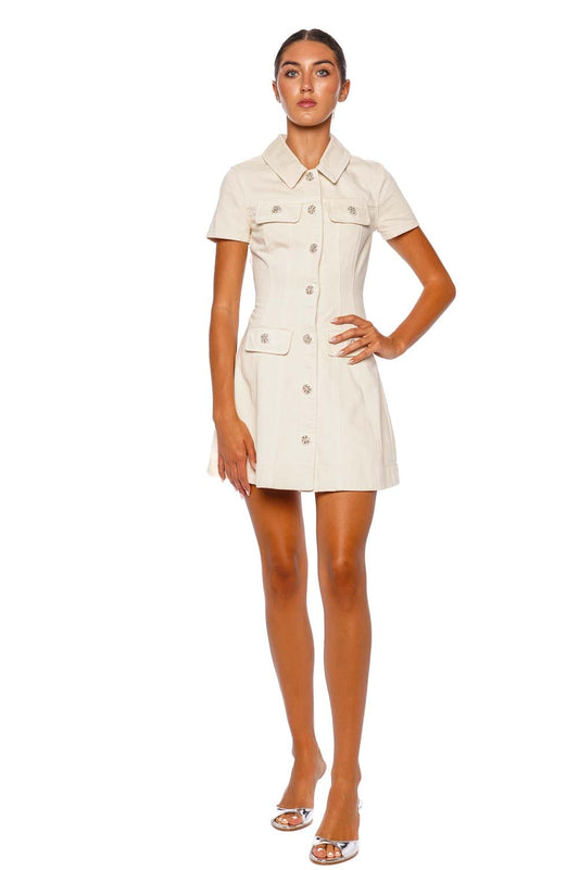 Cream Collared Denim Mini Dress