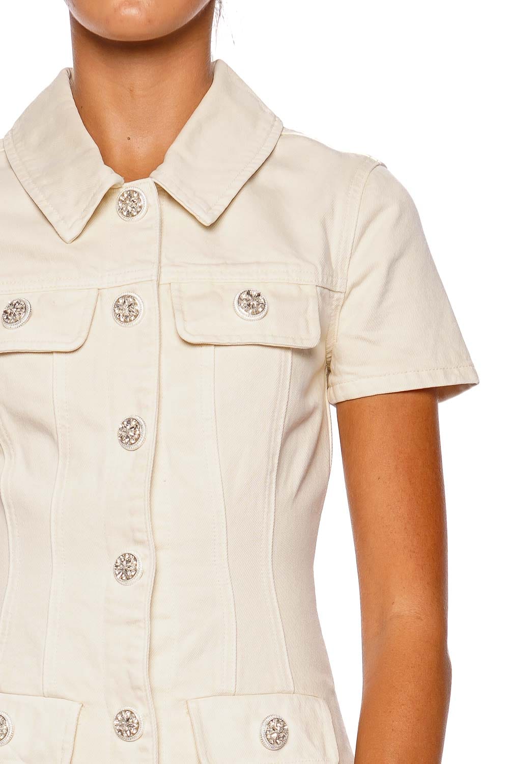 Cream Collared Denim Mini Dress