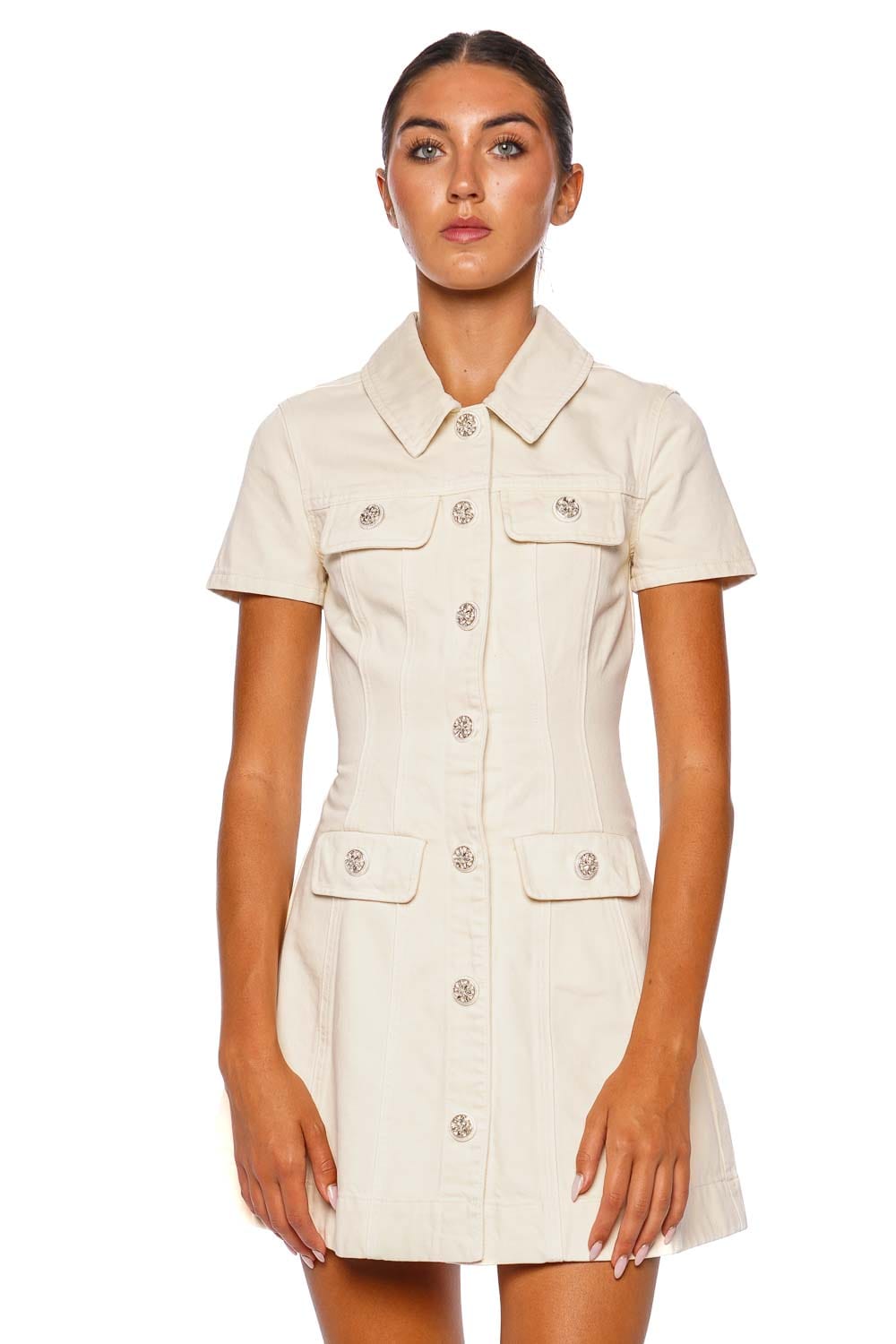 Cream Collared Denim Mini Dress