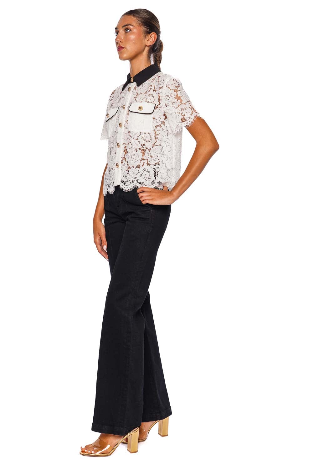 White Lace Contrast Collar Top
