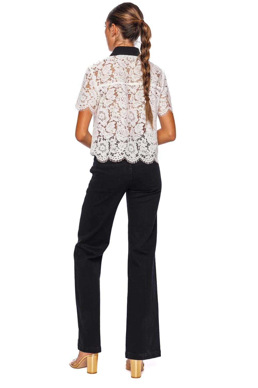 White Lace Contrast Collar Top
