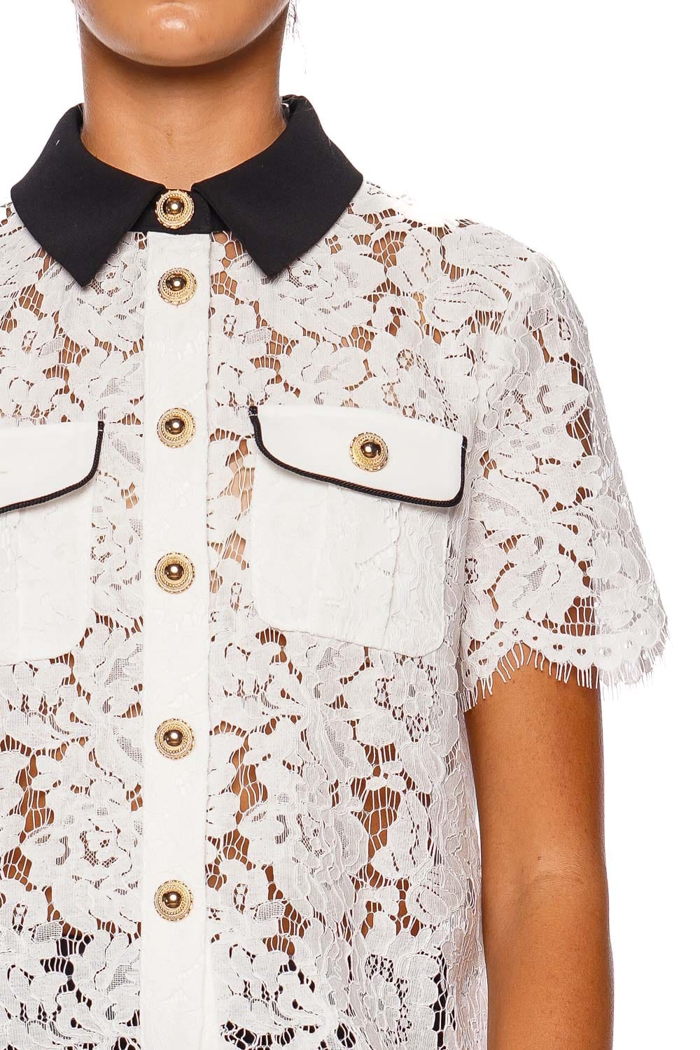 White Lace Contrast Collar Top