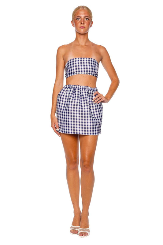Navy Gingham Bandeau Crop Top