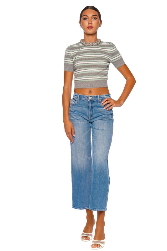 Grey Stripe Crystal Trim Knit Top