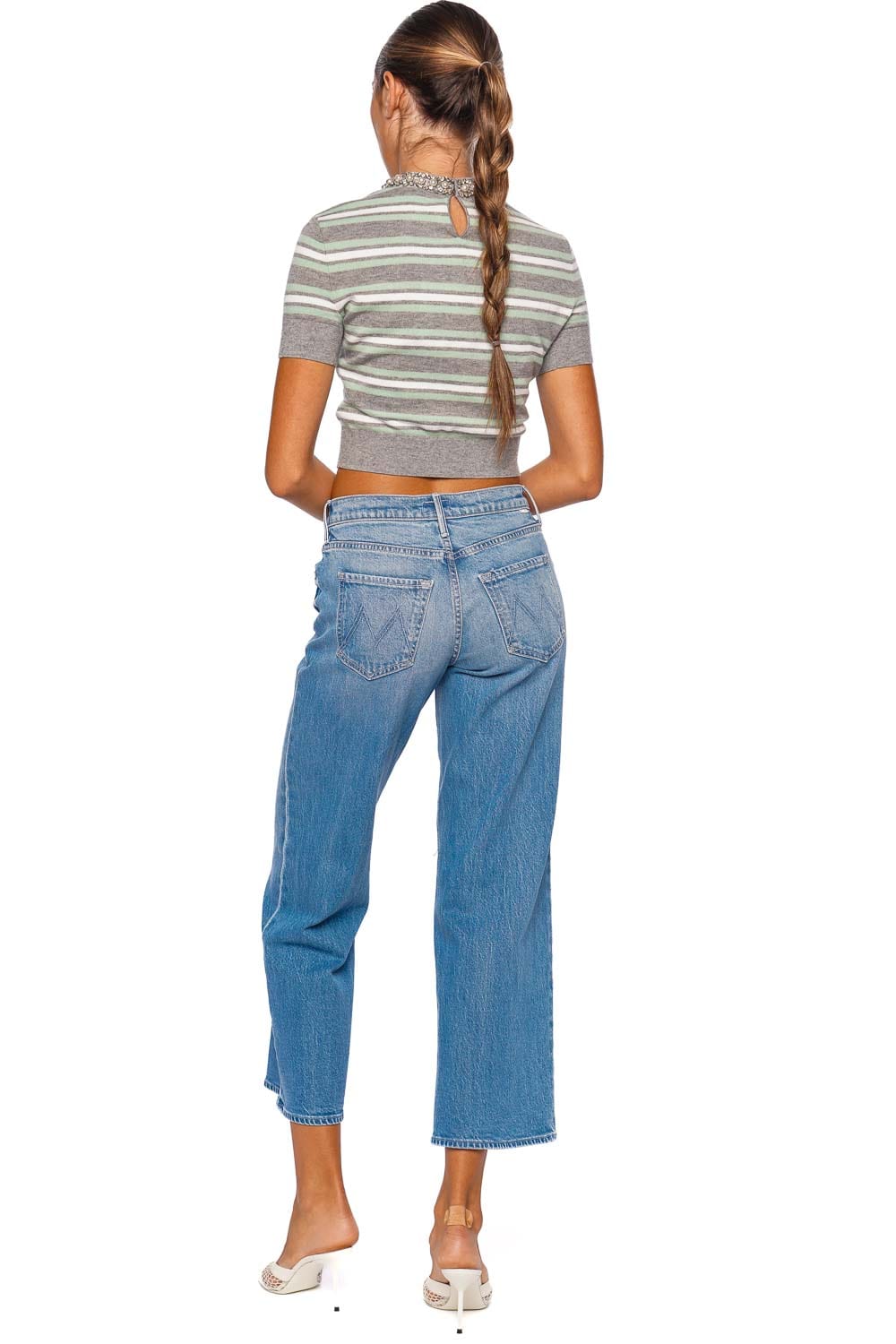 Grey Stripe Crystal Trim Knit Top