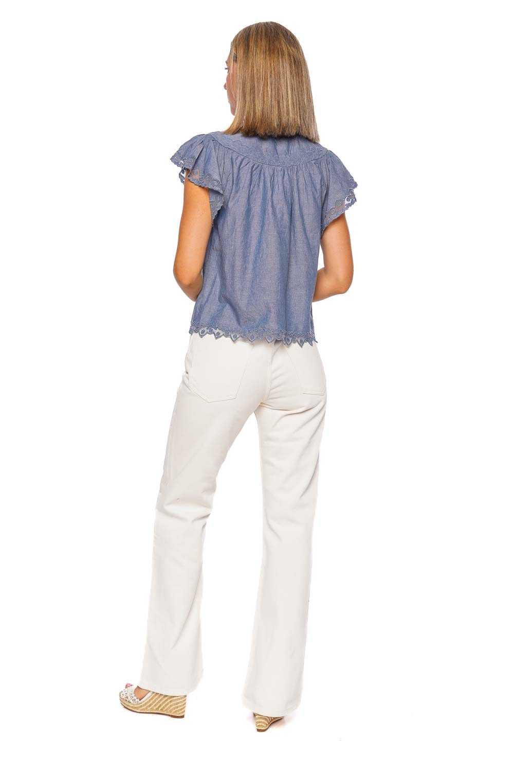 Effie Chambray Flutter Sleeve Top